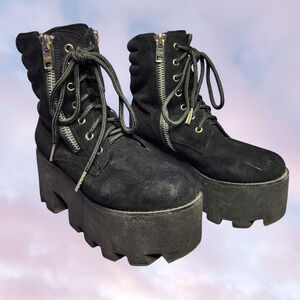 Current Mood Greenpoint Platform Black Suede Zip Up Festival Rave Boots Sz 8